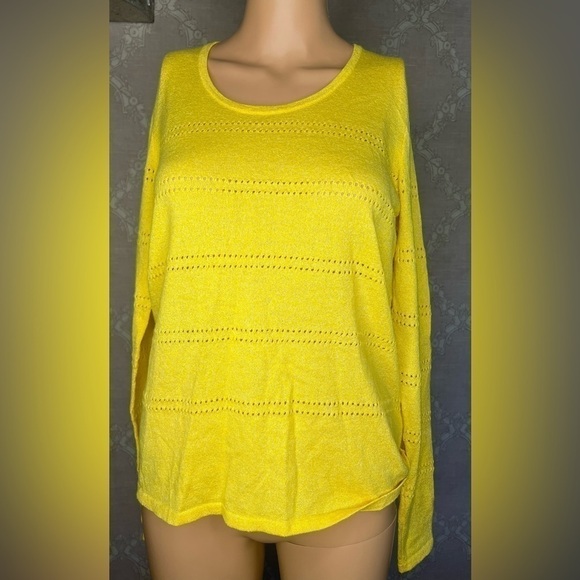Anne Klein Marigold Yellow Knit Sweater Size Medium Pinhole Long Sleeve - Picture 5 of 6